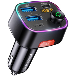 Syncwire Bluetooth 5.3 FM-Transmitter-Autoladegerät 48W (PD 36W&12W) dualer USB-Anschluss Ladegerät KFZ-Adapter kabelloser Radioempfänger, LED-Display 64 GB USB-Laufwerk mit Lichtschalter