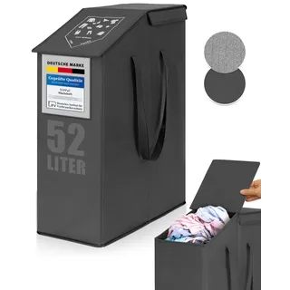 TOPP4u schmaler Wäschekorb mit Deckel - 52 L - 20x45x60 cm - Faltbarer Nischen-Wäschesammler - Platzsparende Wäschetonne Wäschesortierer schmal, hoch - Großer Wäsche-Organizer tragbar mit Griffen Grau