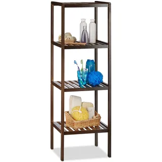 Relaxdays Badregal , dunkelbraun , Holz , 34.5x110x33 cm, , Badezimmer, Badezimmerregale, Badregale