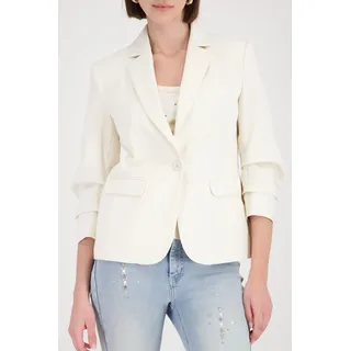 Blouson MONARI "Jacke Blazer Kräuselärmel", Damen, Gr. 46, weiß (beige), Web, Obermaterial: 66% Baumwolle, 29% Polyamid, 5% Elasthan. Futter: 100% Polyester, unifarben, regular fit taillenbedeckt, V-Ausschnitt, eingesetzt gerader Abschluss, Jacken Blouson, Regular fit mit Raffungen an den Ärmeln