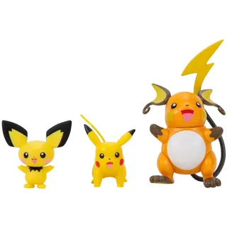 Jazwares Pokémon & Pikachu Raichu Evolution Pokemon Figures Select Pichu und und 7,6 cm Battle Figuren, 3er Set