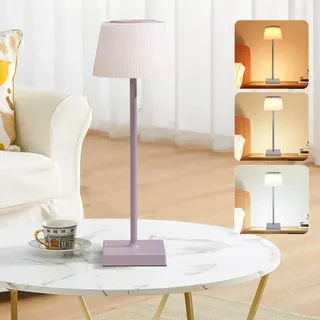 Aigostar LED Akku Tischlampe Kabellos, Tischleuchte Touch Dimmbare, 3 Farbtemperatur, Nachttischlampe IP54 Wasserdicht für Innen und Außen, Schlafzimmer, Wohnzimmer, Restaurant, Garten - Lila