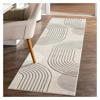 Carpet City Teppich-Läufer Kurzflor Braun - 80x300 cm - Moderne Flur-Teppiche Geometrisch, Kreis-Muster mit 3D-Optik - Flachflor Bodenbelag Deko Schlafzimmer, Diele, Eingangsbereich