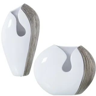 Set mit 2 modernen Tischvasen aus Keramik in Weiß und Silber, 23 x 12 x 38 cm und 34 x 13 x 28 cm