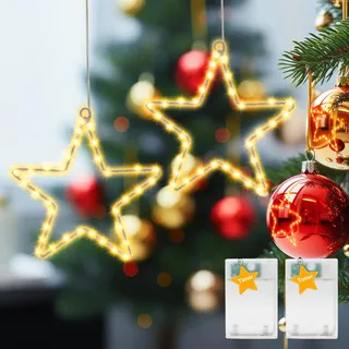 Auting LED Stern Fensterbeleuchtung Weihnachten als Sterne Deko - 2er Set Eiserner Weihnachtsstern mit 35 Warmweißen LEDs, Batteriebetrieben LED Stern Lichter für Fenster, Garten & Geschenk