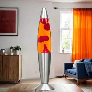 Licht-Erlebnisse Moderne Lavalampe Orange Rot, klein, 36 cm, G9 25 W mit Kabelschalter, inklusive Leuchtmittel, Geschenkidee Weihnachten, Warm, Aktiv, Retro Lampe