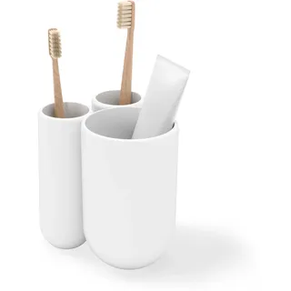 Umbra Touch Zahnbürstenhalter und Zahnpasta-Organizer - Moderne Badezimmeraufbewahrung mit DREI Fächern, Weiss