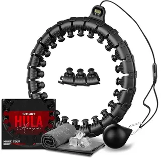 Active 100 Smart Hula Hoop, Gewichteter Hula Hoop, Verstellbarer Fitness-Übungs-Hula-Hoop, 27 abnehmbare Knoten/Glieder, Schwarz