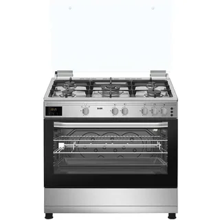 Svan Cocina Gas Butano 5 Zonas de Cocción, Horno 96 L, Inox SKGW5902X. Control Manual, Quemador WOK triple llama, 2 Programas de Cocción, Cristal en Puerta de Doble Capa, Tapa Abatible