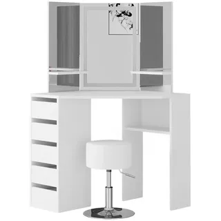 Vicco Eckschminktisch Arielle Weiß 110 cm mit LED-Spiegel und Hocker