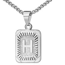 OIDEA Halskette mit Buchstabe H Silber: Unisex Charme Kette für Herren/Damen A-Z Buchstabe Anhänger Rechteck Dog Tag Kette aus Edelstahl Weizenkette Schmuck Geschenk für Männer Frauen