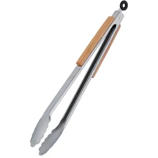 Relaxdays Grillzange 3,5 cm Holz/Metall Silber