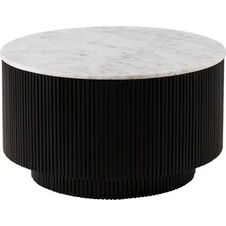 Massivmoebel24.de Couchtisch rund Mango 80x80x45 schwarz lackiert / Marmor weiß BARCELONA #120 - Schwarz, Weiß