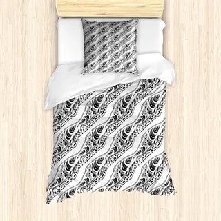 ABAKUHAUS Abstrakt Mantele, Tierhaut Muster, Milbensicher Allergiker geeignet mit Kissenbezügen, 135 cm x 200 cm - 80 x 80 cm, Schwarz-Weiss - Schwarz