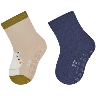 Sterntaler ABS Socken Doppelpack Hippo – Baby- und Kinder ABS Socken im Doppelpack mit Hippo- und Rippen-Motiv, rutschfest, Beige, Größe 24