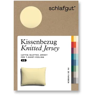 Schlafgut Kissenbezug »Knitted Jersey aus Bio-Baumwolle mit Elasthan, bügelfrei,«, (1 St.), besonders fein gestrickt, Kissenhülle mit farbigem Reißverschluss, gelb