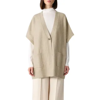 Strickjacke COMMA, Damen, beige (light taupe melange), Strick, Obermaterial: 75% Polyester, 22% Polyacryl, 3% Elasthan, unifarben, lässig geschnitten Po-bedeckend, tiefer V-Ausschnitt, Flachstrickbündchen, Strickjacken Strickjacke, im Poncho-Style mit 1-Knopf-Verschluss