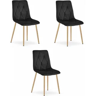 Esszimmer, Wohnzimmer, Bürostuhl LIBRA 3 Stück schwarzer Samt / Beine Holzfarbe - Schwarz