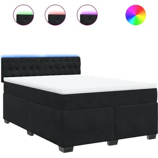 vidaXL Boxspringbett mit Matratze Schwarz 160x200 cm Samt - Schwarz