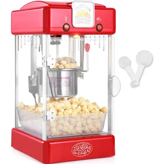 Vevor Popcornmaschine - 300 W, 2,5 oz Kessel, 4 QT pro Ladung, Tisch-Popcornmaschine mit PP-Tür, inkl. 2 Schaufeln und Tablett, Kino-Stil, rot