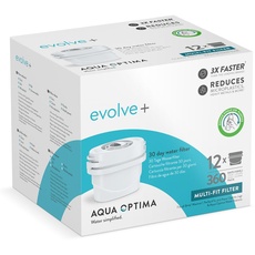 Aqua Optima Wasserfilterkartusche, Evolve+ 12er Pack (Vorrat für 12 Monate), kompatibel mit Brita Maxtra+ & PerfectFit, 5-stufiges Filtersystem reduziert Chlor, Kalk und andere Verunreinigungen