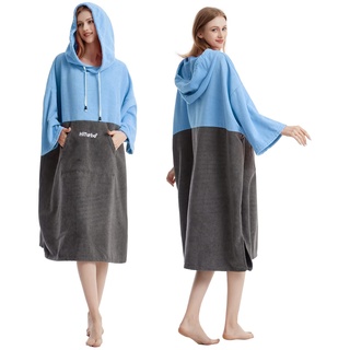 Hiturbo Surf Handtuch Poncho Umziehhilfe - Herren und Damen Changing Robe badeponcho Umkleidehilfe Surfen Strand Blau/Grau