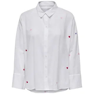 ONLY Damen Onlnew Lina Grace Ls Emb Shirt Noos WVN Knopfverschluss Box Fit Hemd Mit Langen Ärmeln, Bright White, XXS