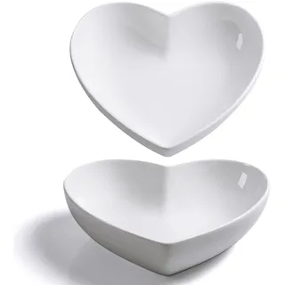 Keponbee 2er-Set Porzellan Herz Schale Keramik Groß Dessertschalen Porzellan Weiß Heart Bowl Herzteller Set Tief Premium Salatschüssel Obstschale, 20cm, 1L