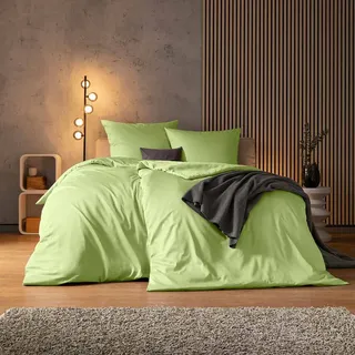 Estella Mako-Satin Uni maigrün 135 x 200 cm + 80 x 80 cm