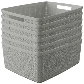 Curver Dekorativer Aufbewahrungskorb aus Jute, Kunststoff, perfekte Behälter für Zuhause, Büro, Schrankregale, Küche, Speisekammer und alle Schlafzimmerutensilien, 6 Stück