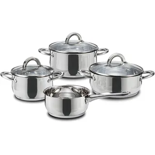 Linnuo Topfset Induktion - 4 Töpfe & 3 Glasdeckel - Kochtopf Set aus hochwertigem Edelstahl - Topf mit hohlem Griff - Nicht heiß beim Kochen - ideales Kochset für kleine Küchen (7tlg. Set)