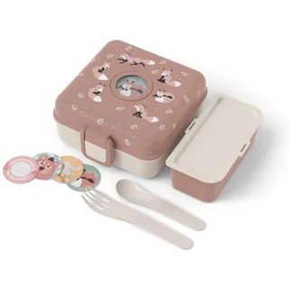 monbento - Kinder Brotdose mit Fächer Snacky zimt Fox - Snackbox für ganze Sandwiches - Besteck inklusive - Lunchbox Personalisiert Kinder - Ideal für Schule/Picknick - BPA-Frei - Fuchs