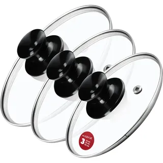 Kadax Topfdeckel "Caserta", hitzebeständiger Deckel-set aus Glas mit griff, drei Größen (16+18+20 cm)