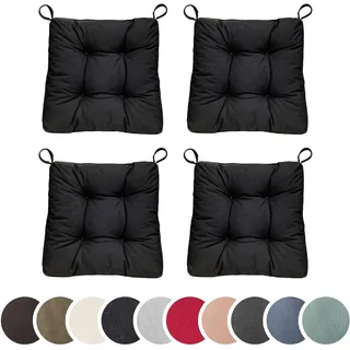 sleepling 4er Set Stuhlkissen 40 (vorne), 35 (hinten) x 38 x 7 cm, Schwarz | Sitzkissen für Stuhl & Bank mit Klettverschluss, 100% Baumwolle, Indoor & Outdoor, Made in EU, Waschbar, 4 Stück