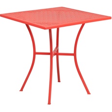 Flash Furniture Oia handelsüblicher Qualität, quadratischer Terrassentisch aus Stahl, Metall, Korallenrot, 28" Square