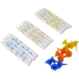 Dr. Oetker "Maus" Kerzen DieMaus, farbige Geburtstagskerzen, Farbkerzen für Kuchen und Torten, hochwertige Kuchenkerzen (Farbe: Orange, Blau, Gelb), Menge: 1 x 12 Kerzen, 1 x 12 Halter