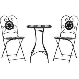Mosaik-Bistro-Set Schwarz und Weiß Eisen und Keramik - Schwarz