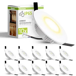 linovum CERBUS Einbaulampe Decken Outdoor extra flach für Badezimmer IP65 warmweiß - IP65 Downlight Außen Einbau Deckenspot
