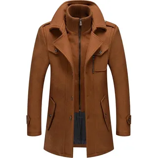 Herren Wintermantel, Slim Fit Zweiteiliger Mantel für Business und Freizeit, Wollmantel mit Stehkragen Peacoat und Warmer Integrierter Innenjacke, Herren, Kamel, 6XL