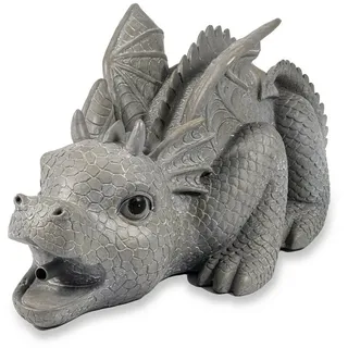 esotec Wasserspeier-Figuren Drache Grisu, Einzelfigur Teichfigur Gartenstatue, Brunnenfigur für Garten-Teich Mini-Teich, Wasserspiel Terrasse Balkon-Brunnen, Quellstein, Kunststein 100735