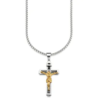 Bruno Banani Kette mit Anhänger Kreuz Venezianerkette Edelstahl Silberfarben