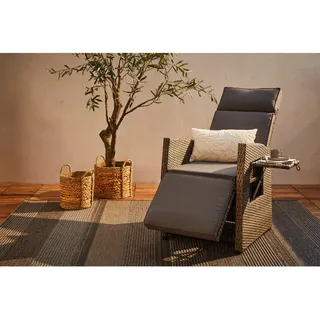 Ambia Garden Garten-Relaxsessel , Grau , Metall, Kunststoff, Textil , Füllung: Schaumstoff , 57x73x105 cm , integrierter Tisch , Gartenmöbel, Balkonmöbel, Balkonliegen