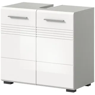 inn.furn Waschbeckenunterschrank "Carlo" weiß Hochglanz, und grau Badschrank mit Soft-Close - Weiß