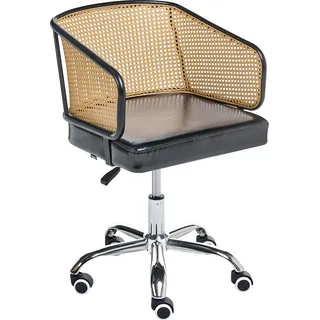 BELIANI Schreibtischstuhl Schwarz Kunstleder Polyrattan Wiener Geflecht Rückenlehne Höhenverstellbar Drehbar Armlehnen Retro Stil Bürostuhl Home Office - Schwarz