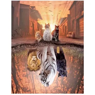 DCIDBEI Diamond Painting Quadratische Steine Katze Tiger Weiß 40x50 cm | Tiere Diamond Painting Tiger Spiegelbild Diamond Painting Tiger Lion Leoopard Katze Spiegelbild