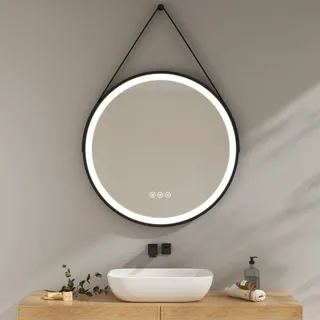 EMKE Badspiegel Rund mit Beschlagfrei 80 cm Badezimmerspiegel 3 Lichtfarbe Badspiegel Dimmbar LED Spiegel mit Touchschalter, IP44 Energiesparend