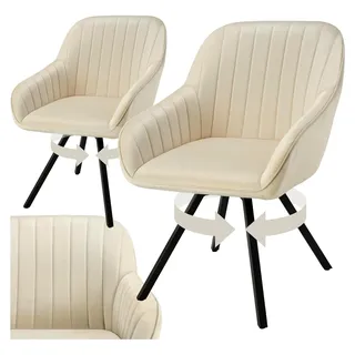 Drehbare Esszimmerstühle mit Armlehne, ergonomischer Schalenstuhl mit Samtbezug, gesteppt, 2er Set, Creme - Creme