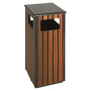 V-Part - Abfalbehälter für draußen 36 Liter - Steel - Holz Optik, Schwarz - Schwarz