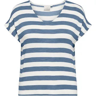 V-Shirt ONLY CARMAKOMA "CARLIRA LIFE S/S V-NECK TOP JRS NOOS", Damen, Gr. L, infinity stripes:cloud dancer, Jersey, Obermaterial: 95% Viskose, 5% Elasthan, gestreift, regular fit normal, V-Ausschnitt, Shirts V-Shirt