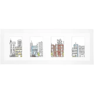 Muzilife Weiß Bilderrahmen Collage mit Passepartout für 10x15 cm Fotos, Fotorahmen mit Glasscheibe 20x61 cm, für Mehrere Bilder der Familie